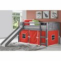 Kd Gabinetes PD-790AAG-R-785AG Twin Size Louver Low Loft with Slide & Red Tent in Antique Grey KD3184470